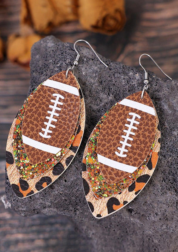 

Leopard Soccer Glitter Multi-Layered PU Leather Earrings, Multicolor, SCM020522