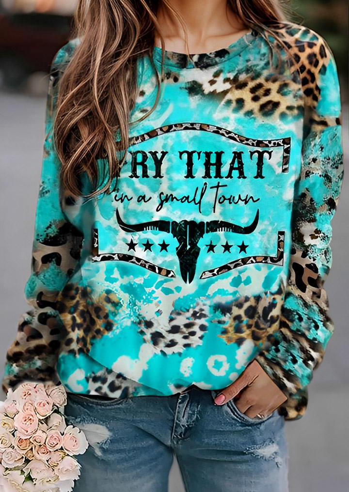 

Leopard Steer Skull Bleached Sweatshirt, Multicolor, SCM020277