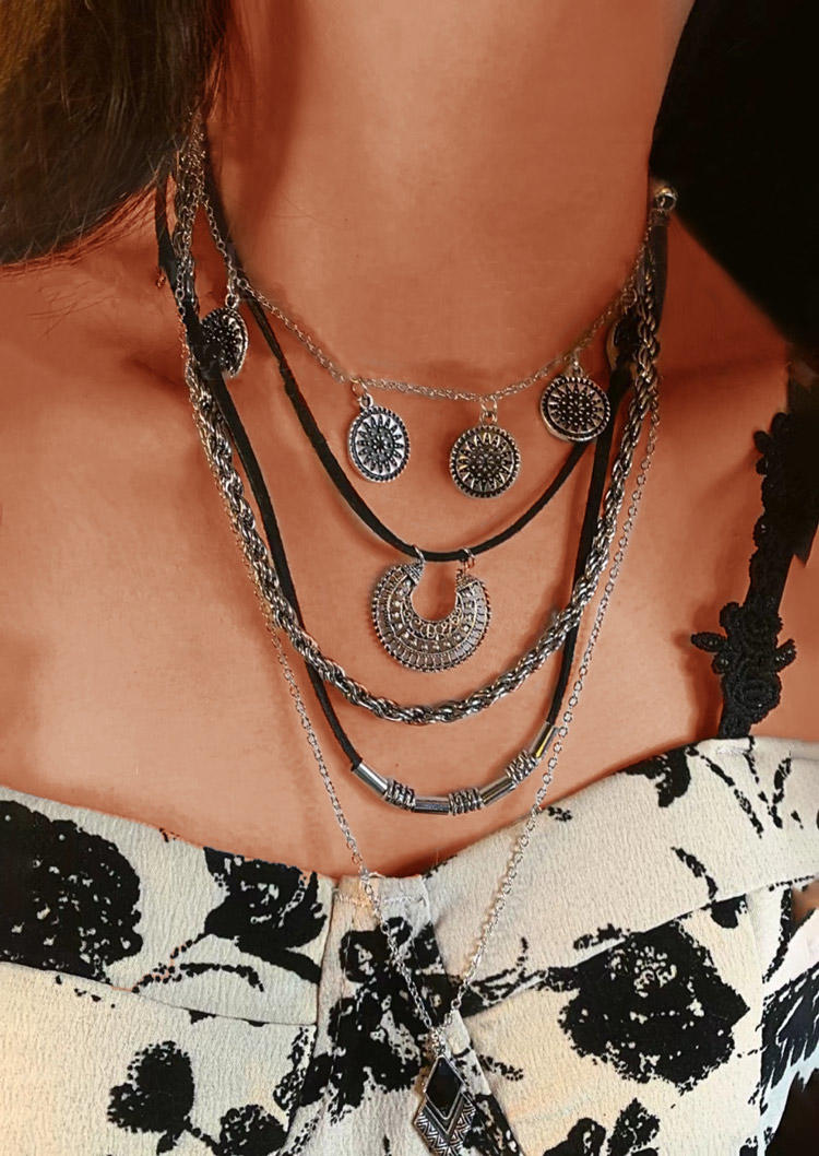 

Geometric Multi-Layered Alloy Bohemian Necklace, Silver, SCM020419