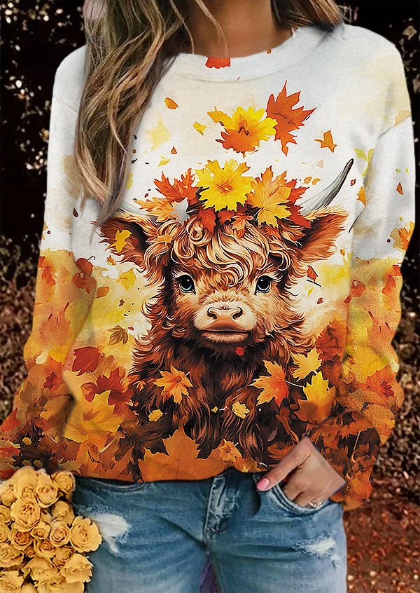 

Maple Leaf Gradient Highland Cattle Sweatshirt, Multicolor, SCM020434