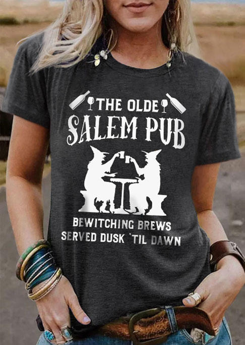 

The Olde Salem Pub Witches Bewitching Brews T-Shirt Tee - Dark Grey, Gray, SCM020446