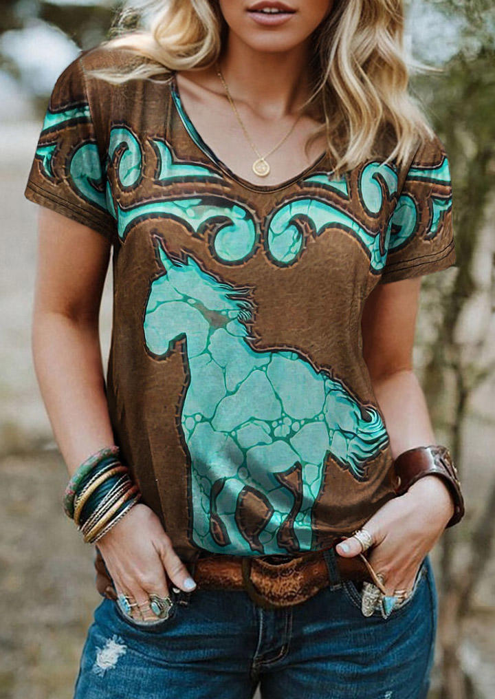 

Horse Western Retro Short Sleeve T-Shirt Tee, Multicolor, SCM020463