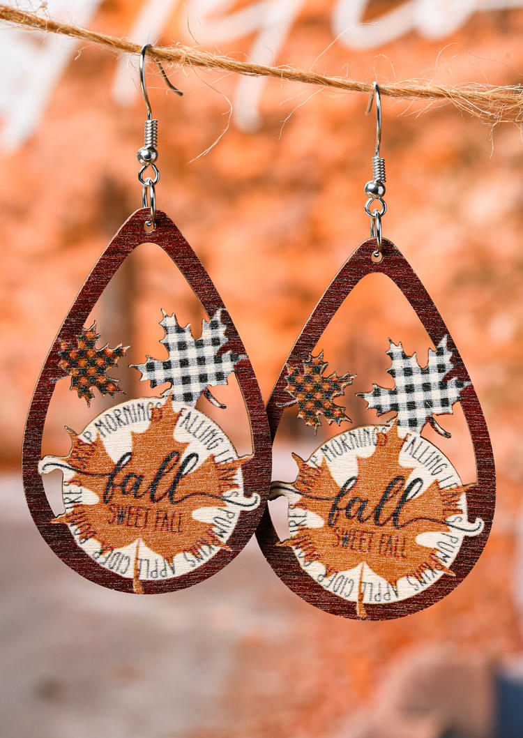 

Sweet Fall Maple Leaf Plaid Hollow Out Earrings, Multicolor, SCM020489