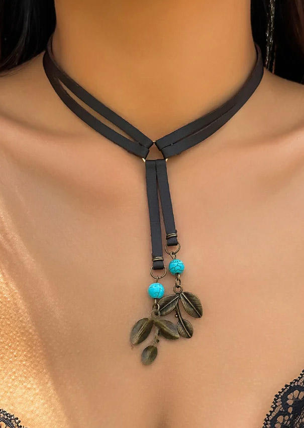

Turquoise Leaf Tassel Bohemian Necklace, Multicolor, SCM020490