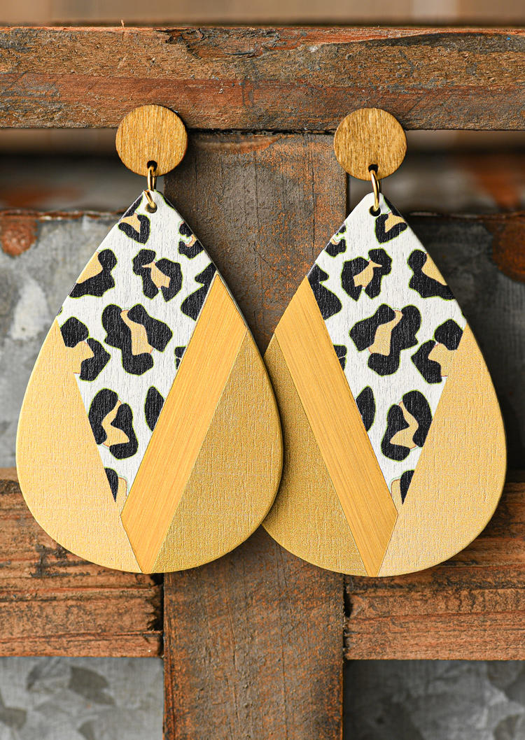 

Leopard Color-Blocked Water Drop Earrings, Yellow, SCM020544