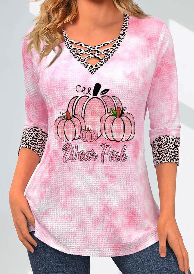 

Wear Pink Leopard Pumpkin Criss-Cross Blouse, Multicolor, SCM020645