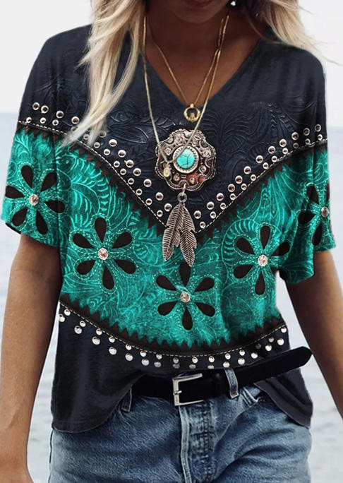 Floral Abstract Graphic Western Blouse