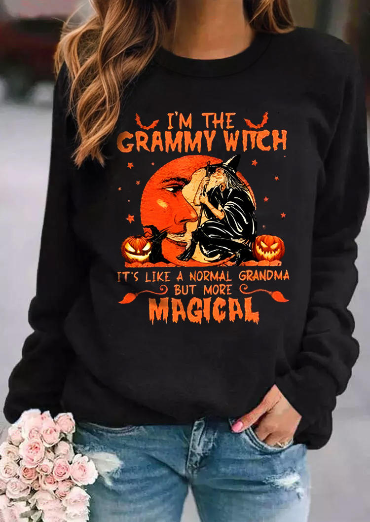 Halloween I'm The Grammy Witch Pumpkin Face Bat Sweatshirt