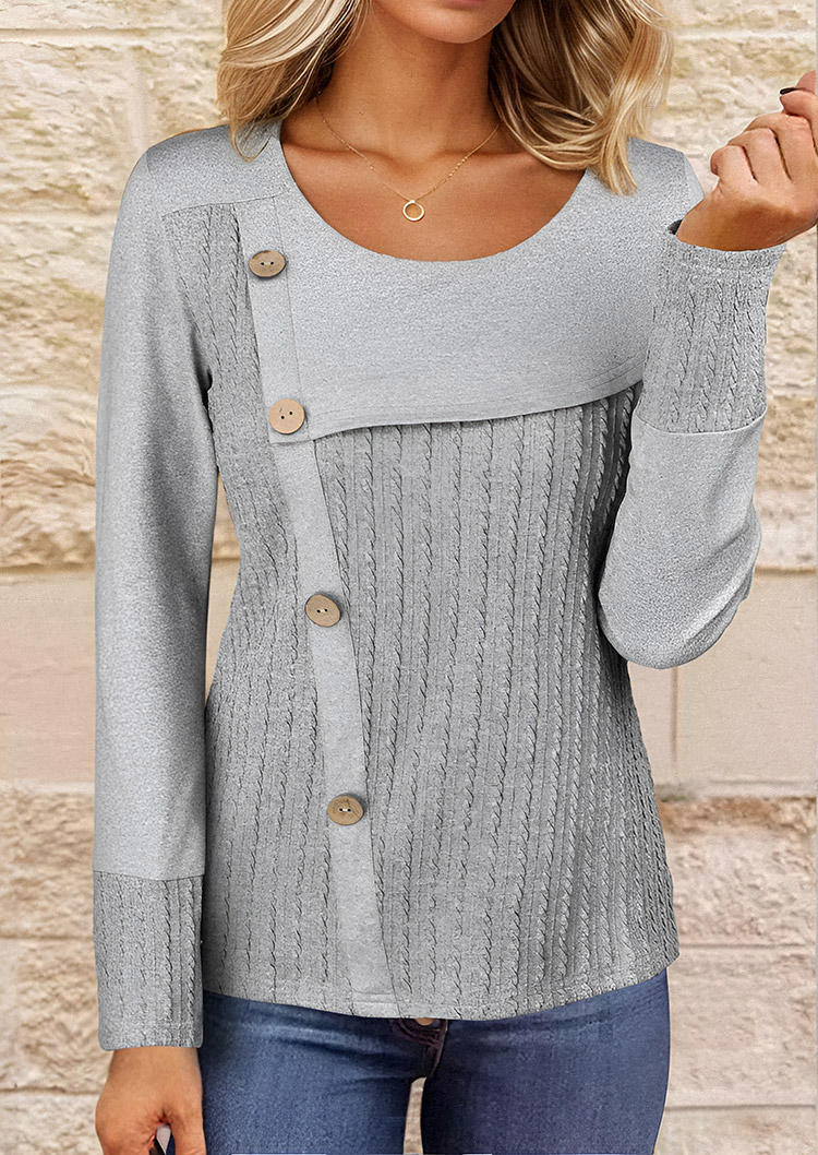 

Stitched Side Button Crochet Blouse - Gray, SCM020442