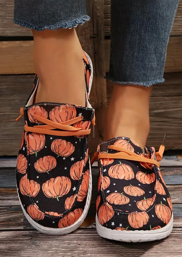 

Pumpkin Star Lace Up Flat Sneakers, Multicolor, SCM020453