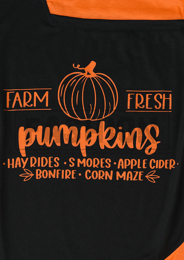Farm Fresh Pumpkins Color Block Cold Shoulder Fake Two-Piece Blouse - Black