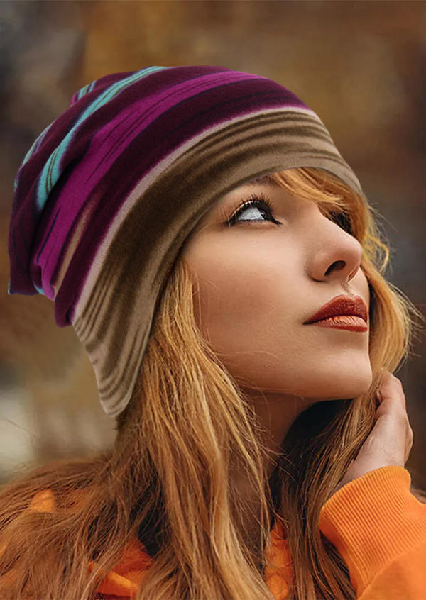

Colorful Striped Multifunctional Beanie Hat, Orange;purple, SCM020582