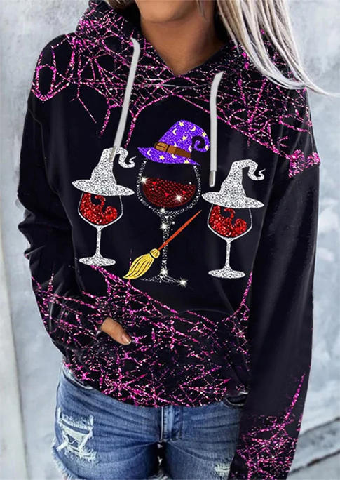 

Witch Hat Wine Glass Kangaroo Pocket Hoodie - Black, SCM020139