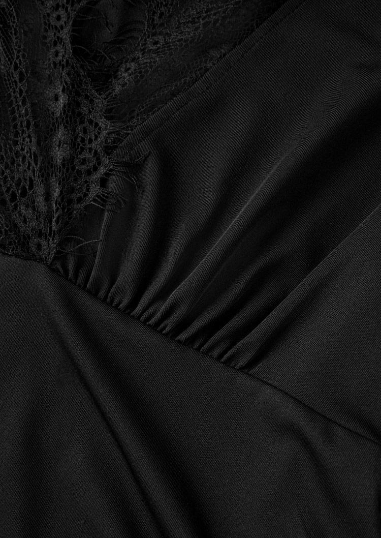 Ruffled Lace Splicing Long Sleeve Blouse - Black