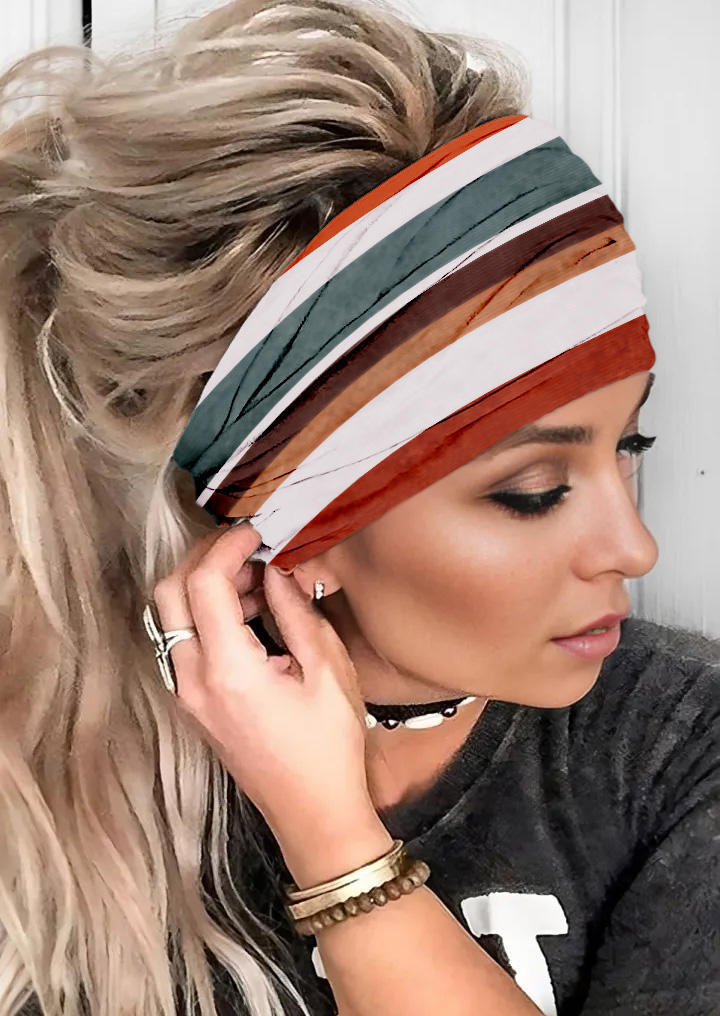 

Color Block Striped Yoga Wide Headband, Multicolor, SCM020653