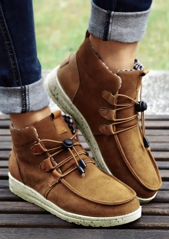 Color Block Lace Up Comfortable Sneakers - Brown