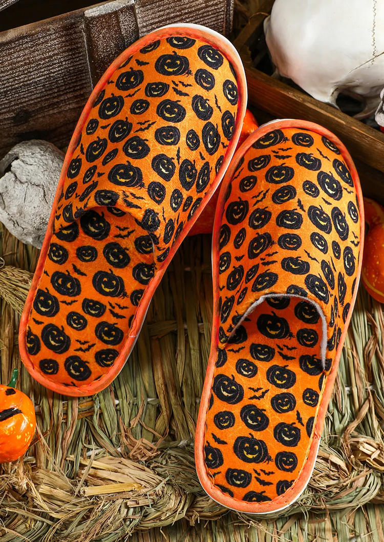 

Pumpkin Face Bat Flat Slippers - Orange, SCM020696