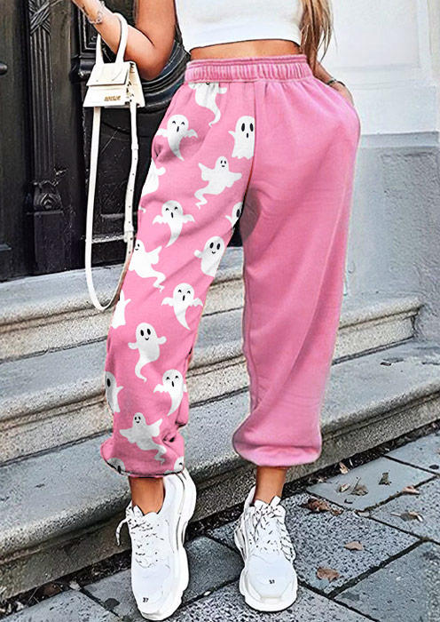

Halloween Ghost Pocket Elastic Waist Sweatpants - Pink, SCM020707