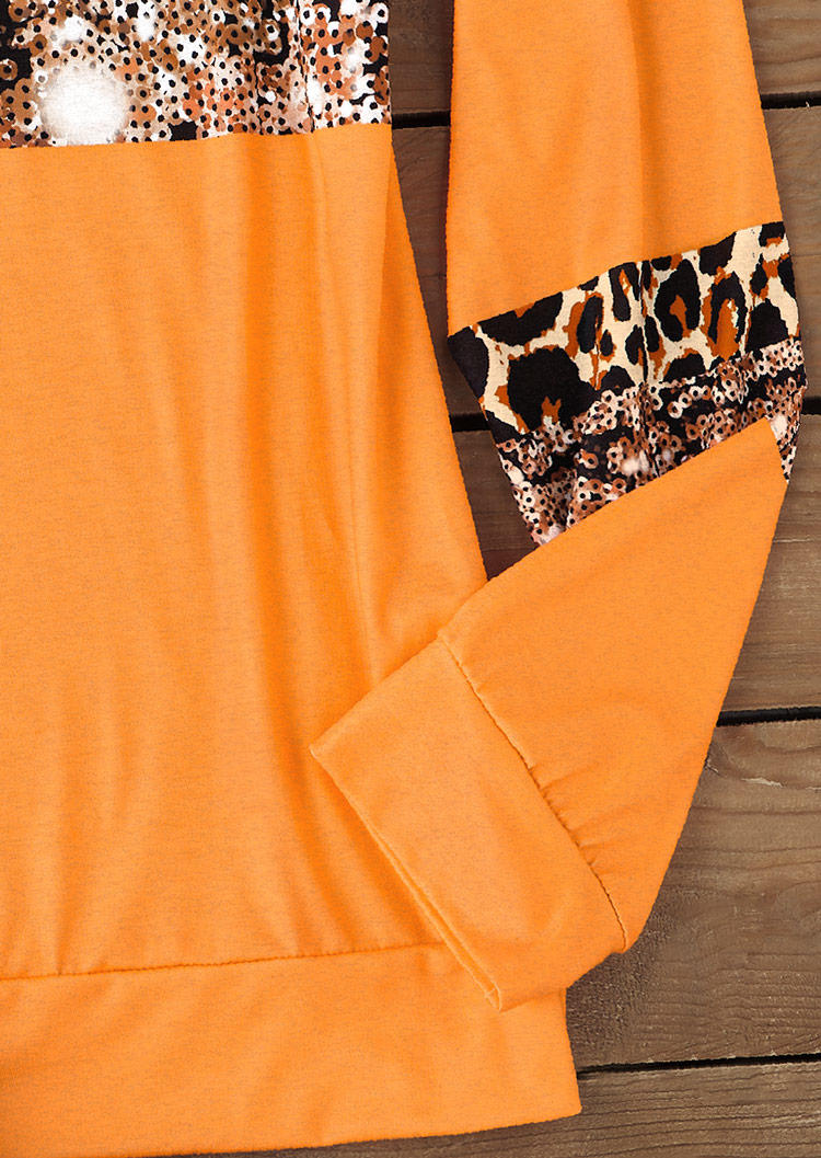 Leopard Color Block Glitter Sweatshirt - Orange