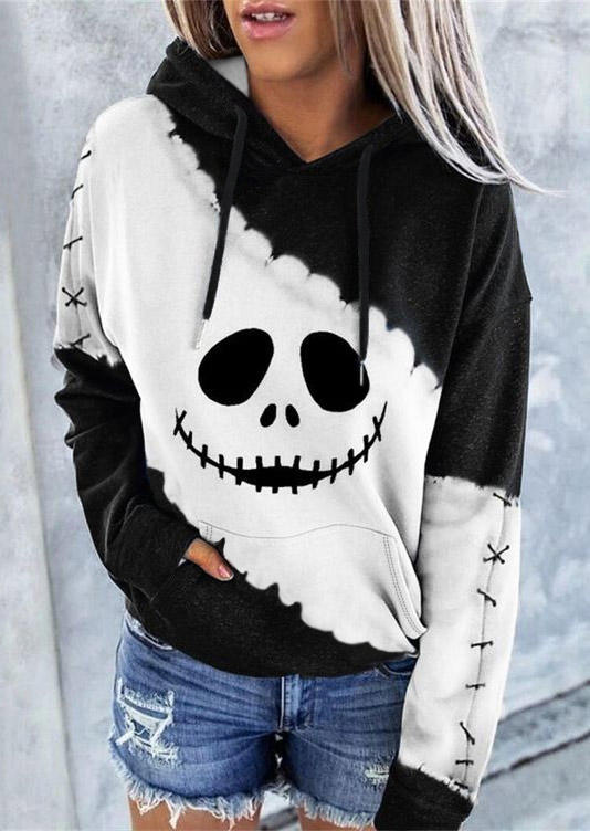 

Halloween Color Block Ghost Face Kangaroo Pocket Hoodie, Multicolor, SCM020194