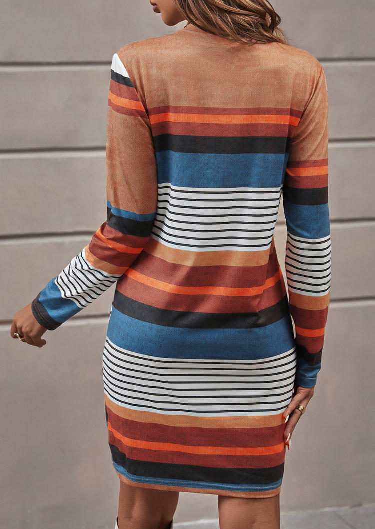 Colorful Striped Button Long Sleeve Mini Dress