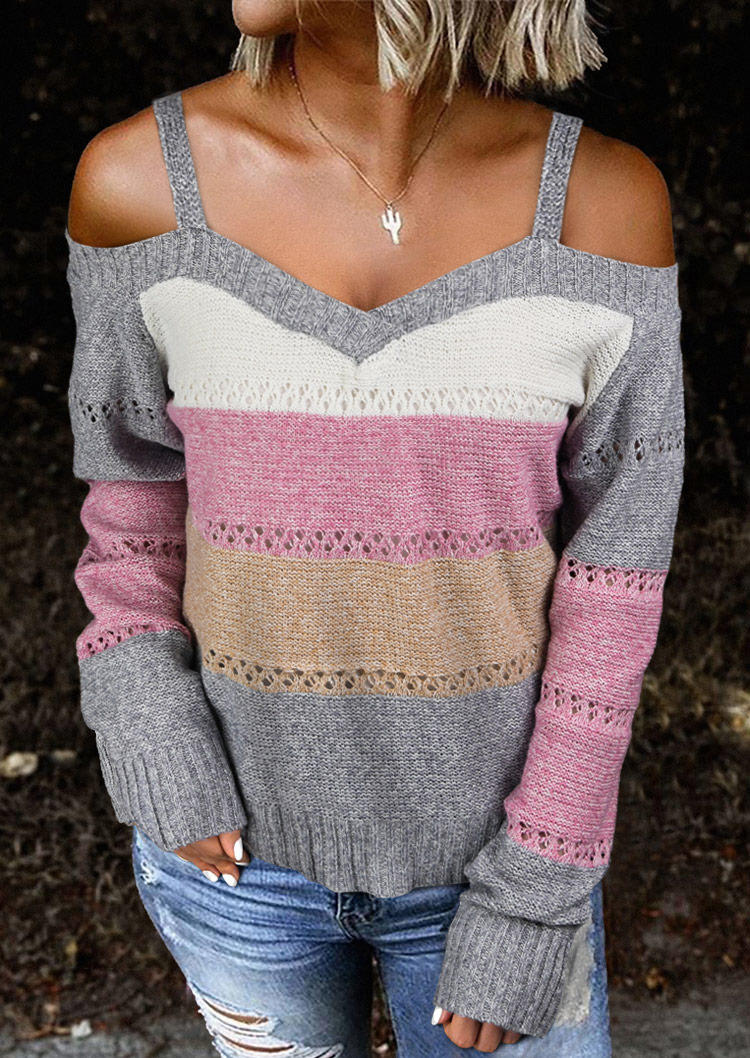 

Color Block Striped Cold Shoulder Sweater, Multicolor, SCM020603