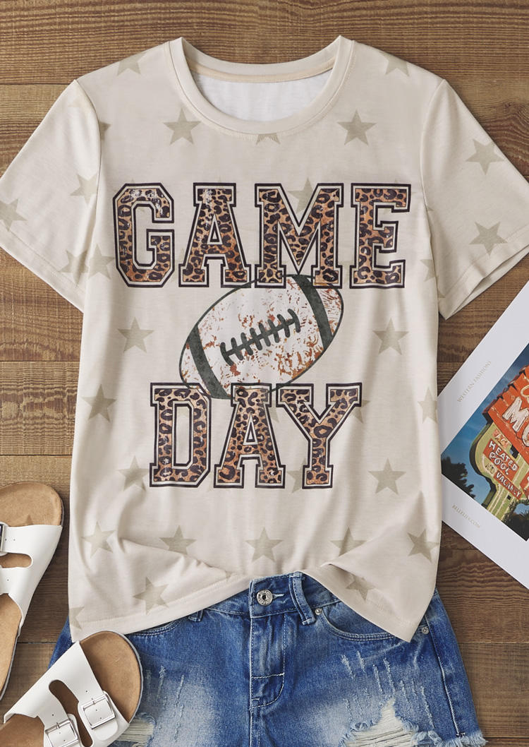 Came Day Soccer Leopard Star T-Shirt Tee - White