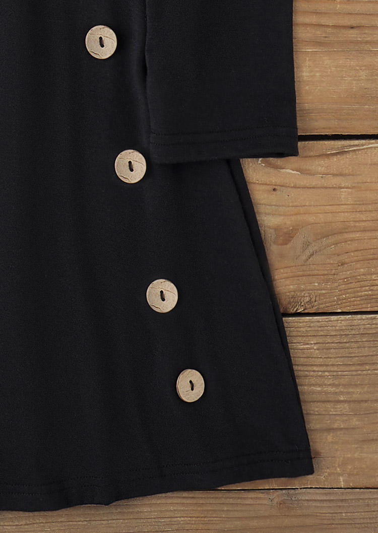 Button Hollow Out Long Sleeve Mini Dress - Black