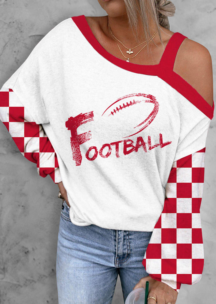 

Football Checkered One Sided Cold Shoulder Blouse - White, SCM020730