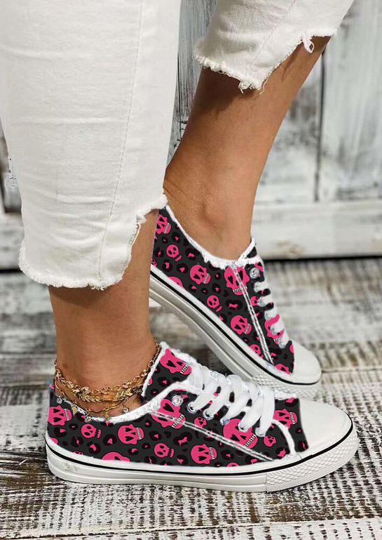 Halloween Skull Leopard Love Heart Flat Sneakers