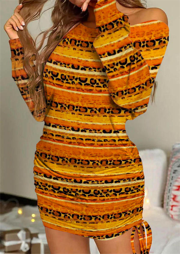 

Fall Autumn Leopard Serape Striped Drawstring Sweatshirt Dress, Multicolor, SCM020787
