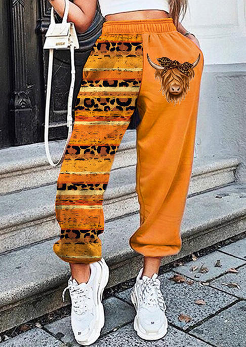 

Fall Autumn Leopard Serape Striped Highland Cattle Sweatpants - Orange, SCM020788