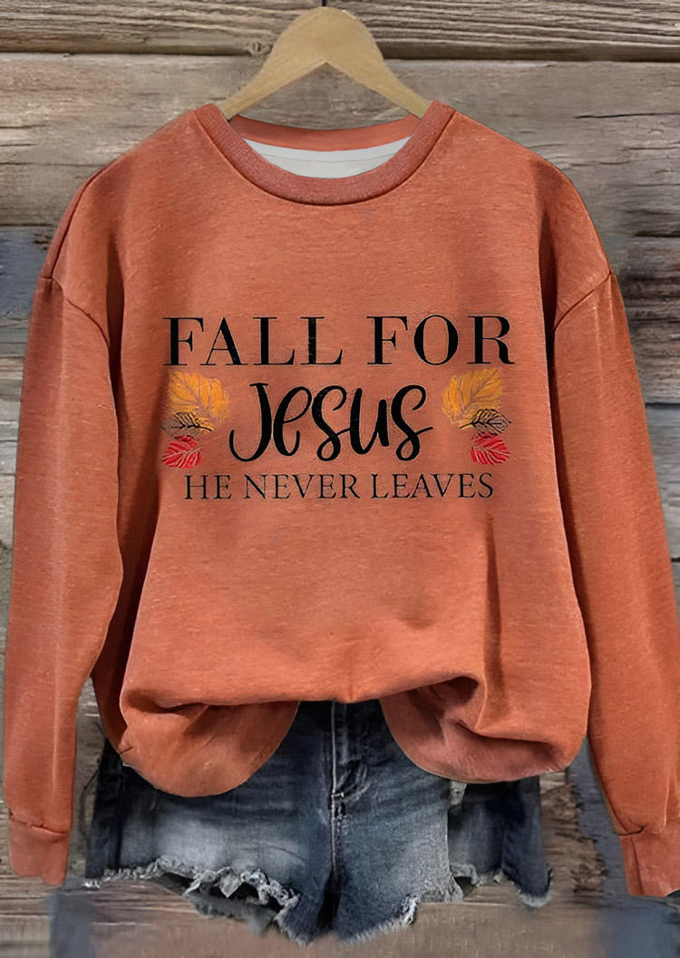 

Fall For Jesus He Never Leaves Sweatshirt - Orange, SCM020669