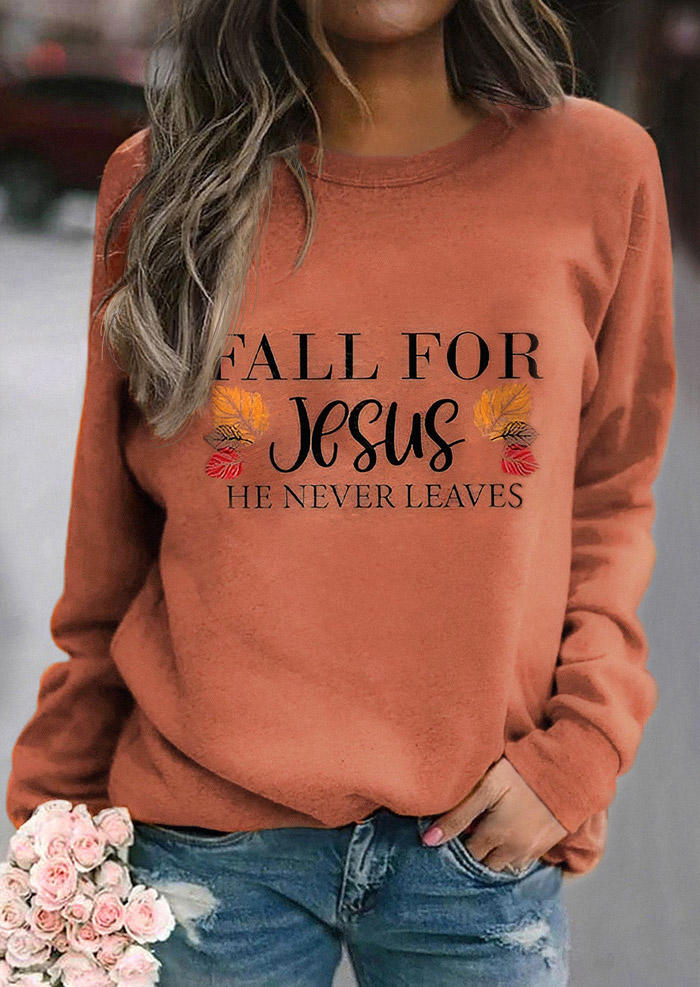Fall For Jesus He Never Leaves Sweatshirt - Orange