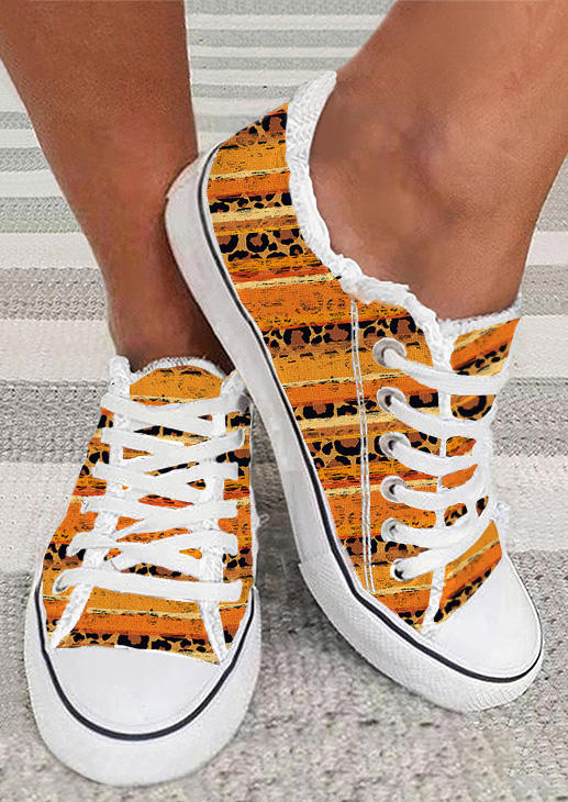 

Fall Autumn Leopard Serape Striped Flat Sneakers, Multicolor, SCM020723