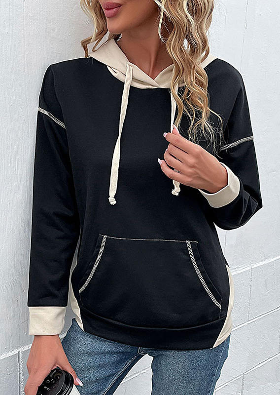 

Drawstring Kangaroo Pocket Hoodie - Black, SCM020752