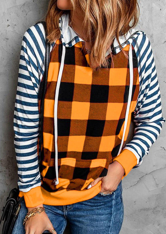 

Striped Plaid Kangaroo Pocket Hoodie, Multicolor, SCM020809