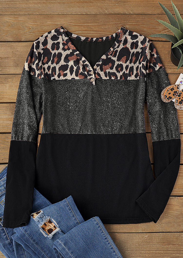 Leopard Color-Blocked Stylish Loose Blouse