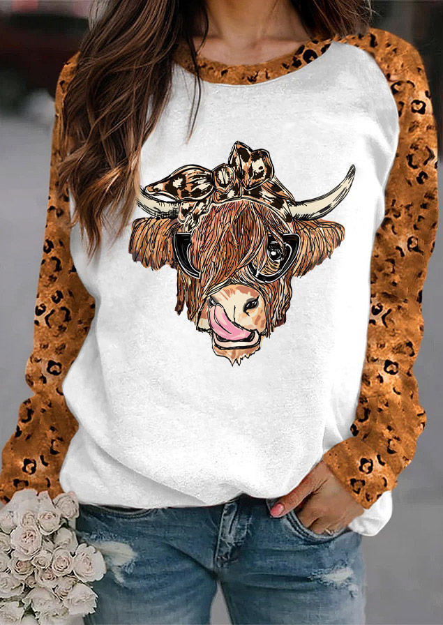 

Highland Cattle Leopard Pullover Sweatshirt - White, SCM020636