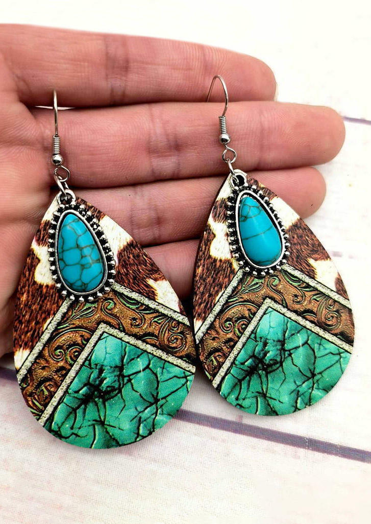 

Cow Turquoise Western Water Drop Wooden Earrings, Multicolor, SCM020697