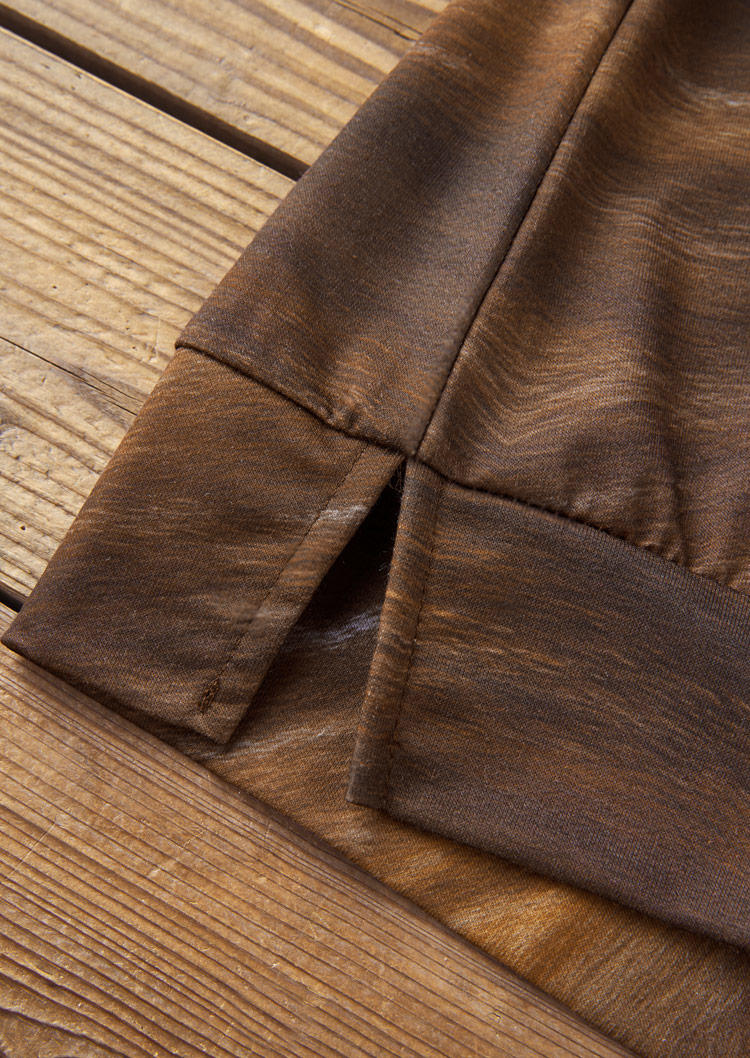 Cow Zipper Collar Sweatshirt - Brown