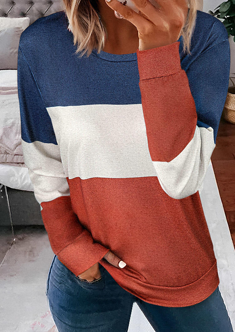 

Color Block Concise O-Neck Sweatshirt, Multicolor, SCM020509