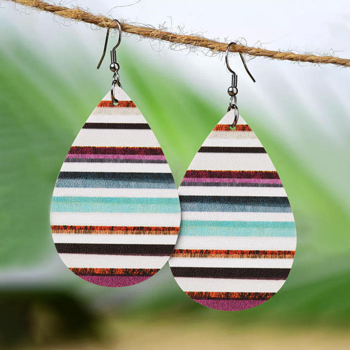Colorful Striped Leather Water Drop Earrings