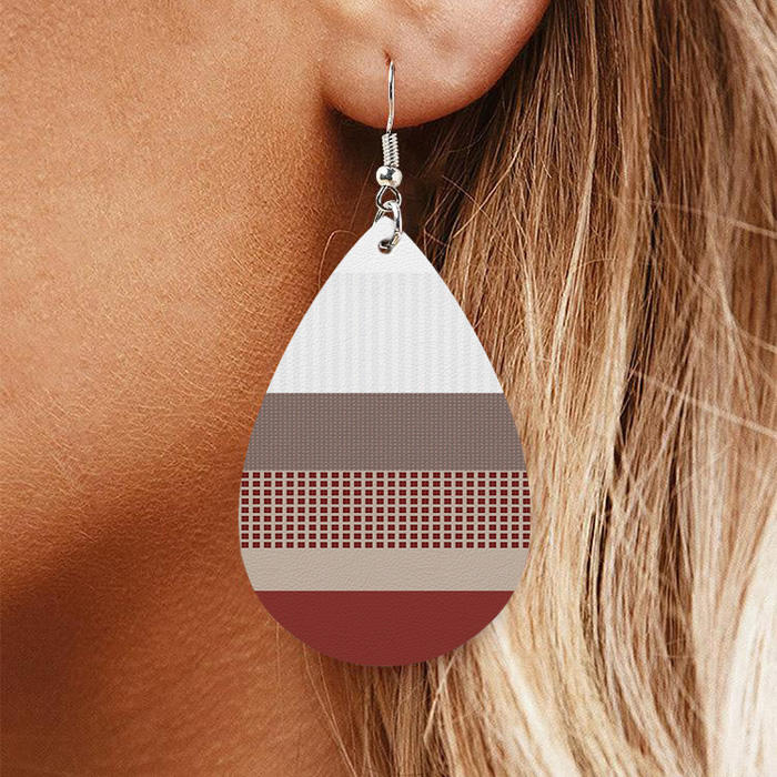 Vertical Striped Color Block PU Leather Earrings