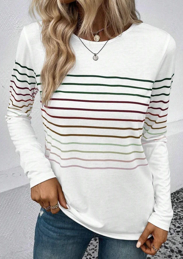 

Ombre Striped Stylish Tunic Blouse - White, SCM020619