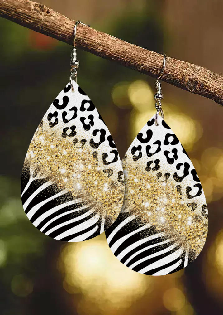 

Zebra Striped Leopard Glitter Water Drop Earrings, Multicolor, SCM020883