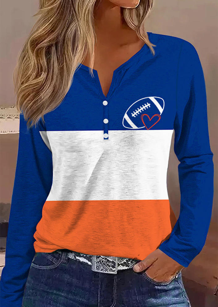 

Football Soccer Color-Blocked Button Blouse, Multicolor, SCM020735