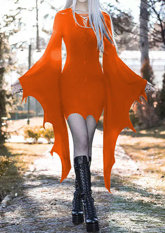 

Halloween Lace Up Batwing Sleeve Bodycon Dress - Orange, SCM020890