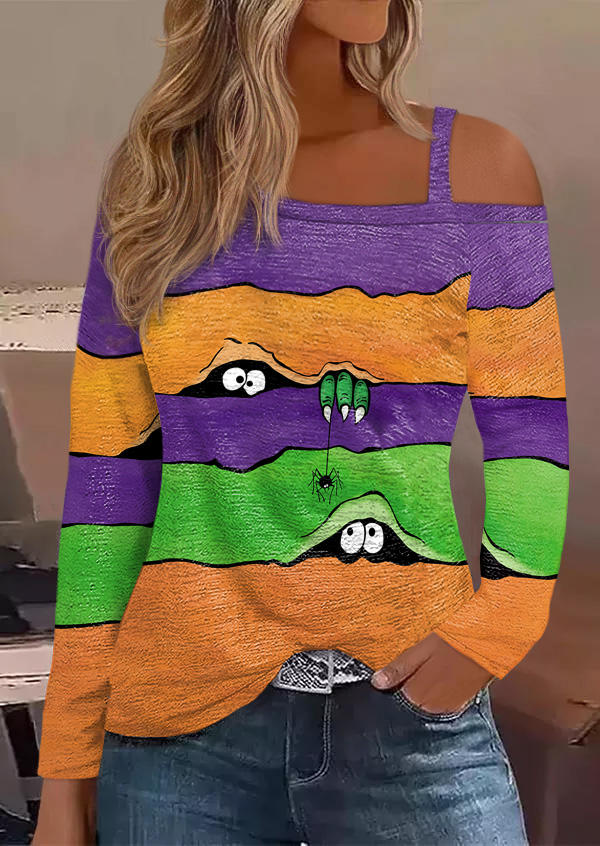 

Halloween Peeping Eyes Spider One Shoulder Blouse, Multicolor, SCM020955