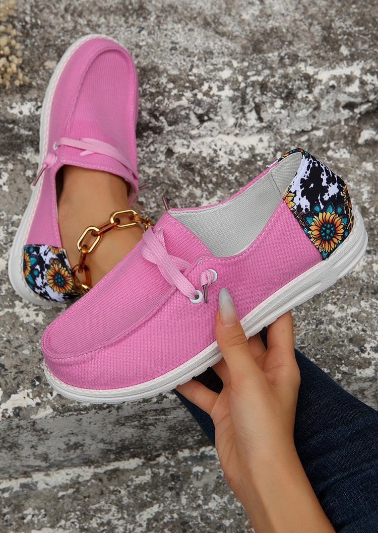 

Leopard Cow Sunflower Flat Sneakers - Pink, SCM020546